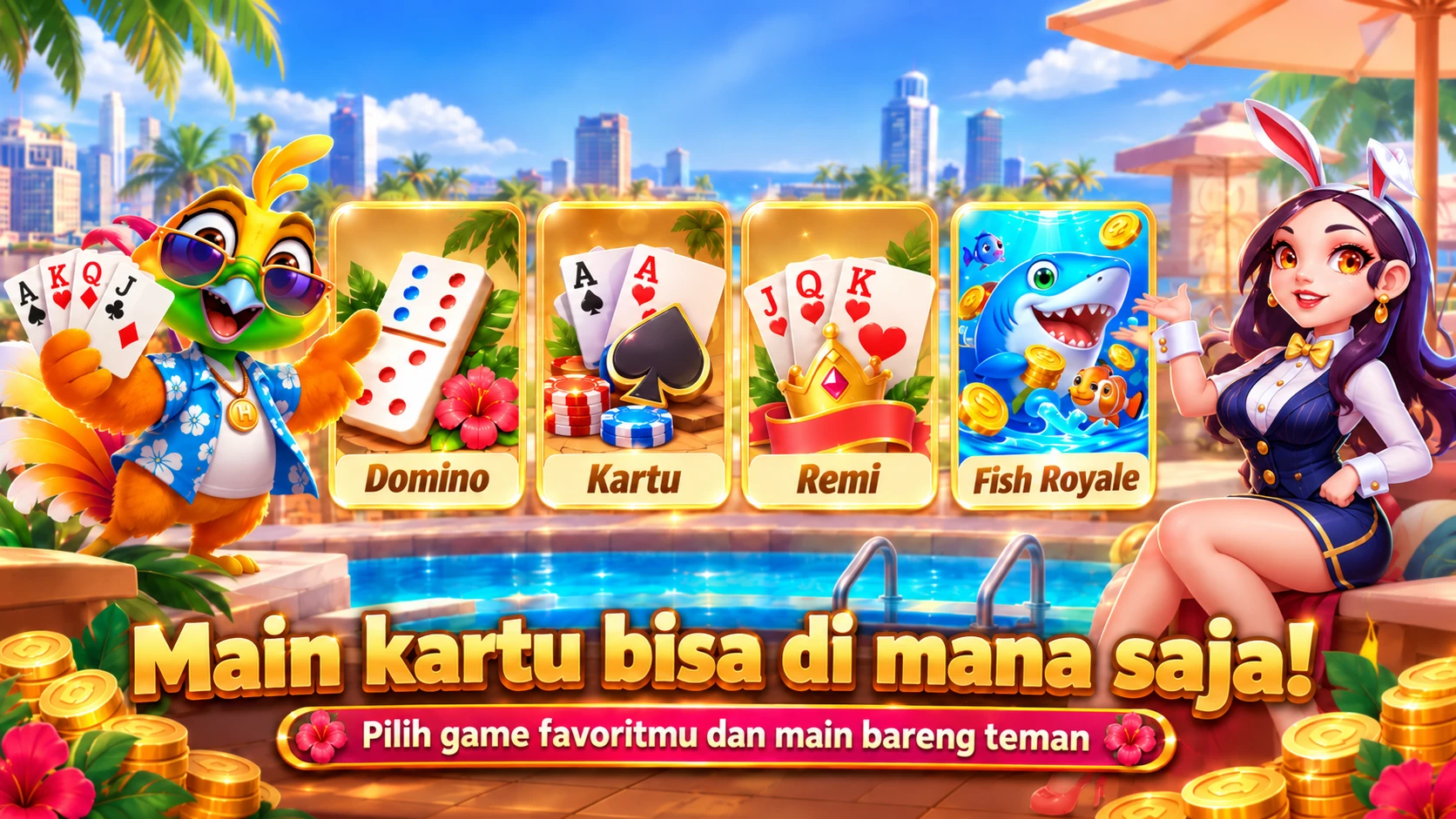 Lobi Royal Dream dengan pilihan Domino, Kartu, Remi, dan Fish Royale